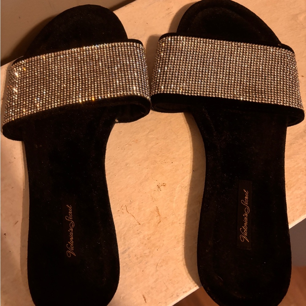 Victoria's Secret Black Sandals with Rhinestones